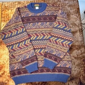Oakton Limited Mens XL Vintage Southwestern Geometric Knit Wool Blend Sweater